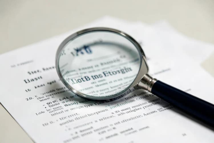 Uma lupa sobre um documento legal.